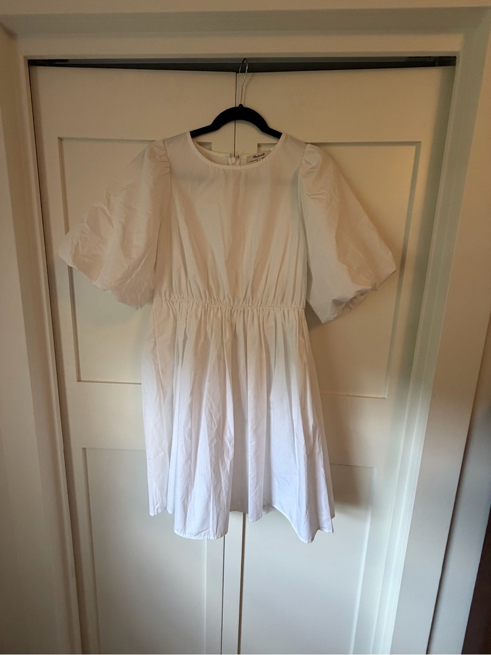 Madewell White Cotton Poplin Puff Sleeve Mini Dress Size 2 | Pockets - Picture 3 of 6